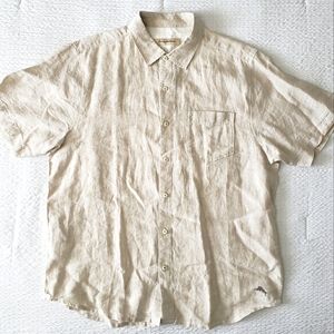 TOMMY BAHAMA Men's 100% Linen SS Button-Down Shirt (L) Beige